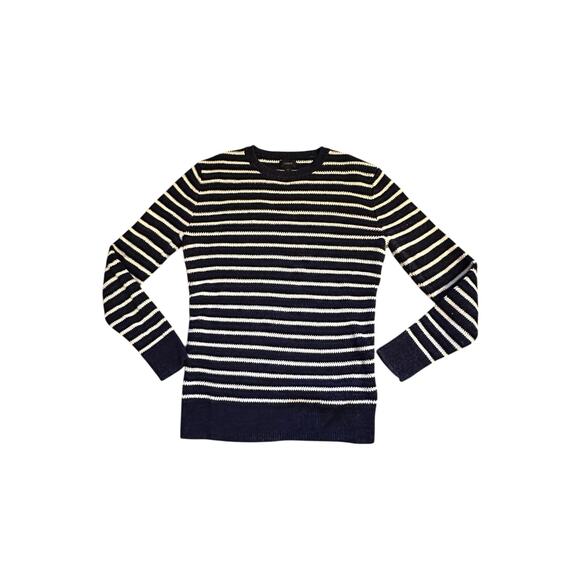 J.Crew Navy & Cream Striped Linen-Cotton Sweater XS Preppy Coastal Nauticalcore - Picture 2 of 8